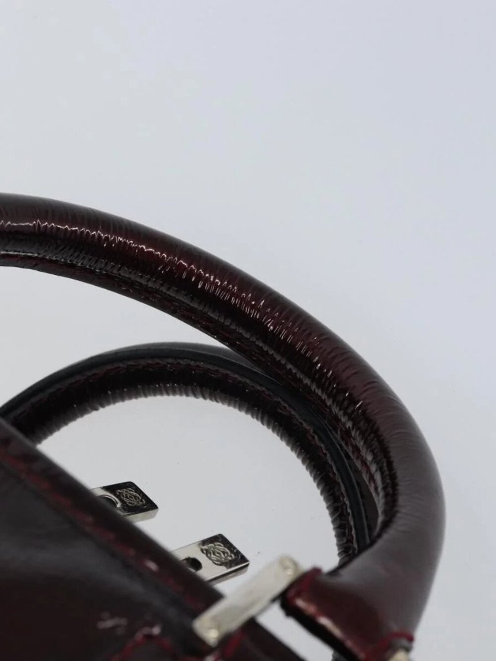 LOEWE Anagram Amazonas Hand Bag Patent leather Silver Purple Auth bs33035 - Picture 9 of 16